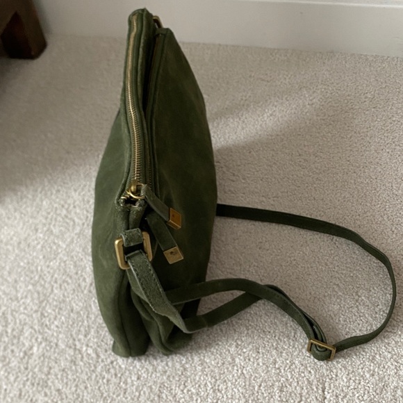Elegant Olive Green Suede Leather Crossbody Bag - Picture 2 of 10